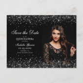 Luxe Zwart Goud Quinceañera Save the Date Briefkaart (Voorkant)