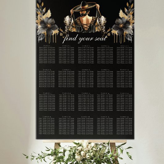 Luxe zwart goud quinceañera zitkaart poster