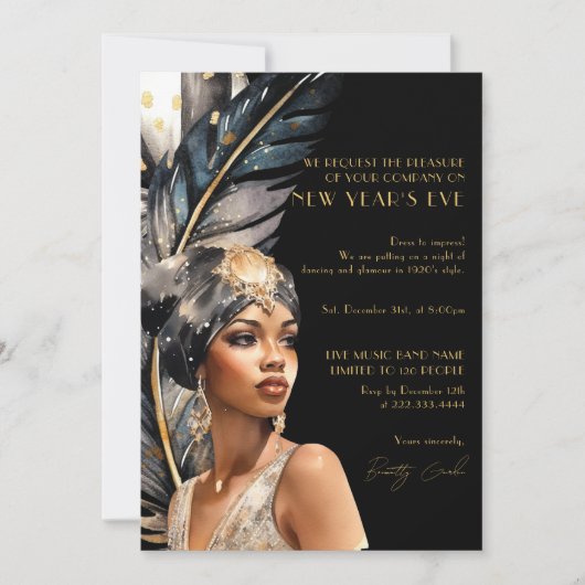 Luxe Zwart Goud Retro 1920 Nieuwjaar Feest Kaart (Voorkant)