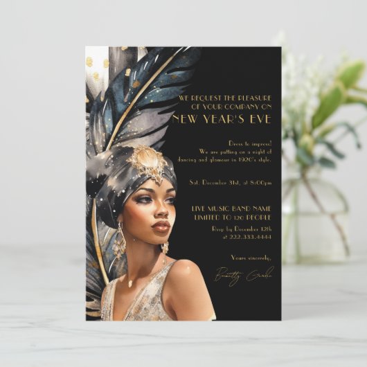 Luxe Zwart Goud Retro 1920 Nieuwjaar Feest Kaart (Staand voorkant)