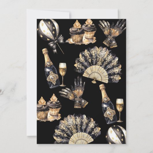 Luxe Zwart Goud Retro 1920 Nieuwjaar Feest Kaart (Achterkant)