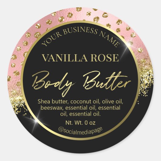 Luxe Zwart Goud Roze Confetti Body Butter Labels (Voorkant)