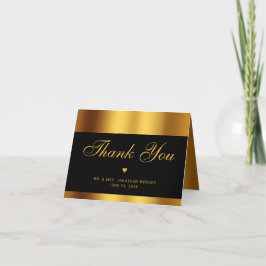 Luxe Zwart Goud Script Binnen Foto Bruiloft Bedankkaart