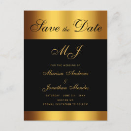 Luxe Zwart Goud Script Bruiloft Save the Date Aankondigingskaart