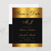 Luxe Zwart Goud Script Bruiloft Save the Date Aankondigingskaart (Voorkant / Achterkant)