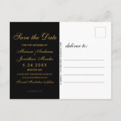 Luxe Zwart Goud Script Bruiloft Save the Date Aankondigingskaart (Achterkant)