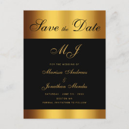 Luxe Zwart Goud Script Bruiloft Save the Date Aankondigingskaart