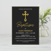 Luxe Zwart & Goud Script Genderneutraal Doopsel Kaart (Staand voorkant)