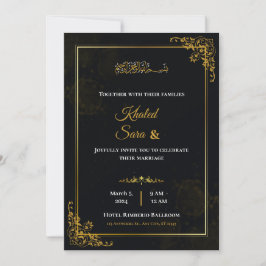 Luxe Zwart & Goud Sierlijk Islamitisch Huwelijk  Kaart