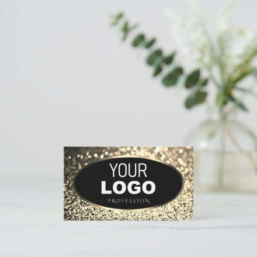 Luxe Zwart Goud Sparkling Glitter Toevoegen Logo C Visitekaartje (Staand voorkant)