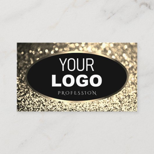 Luxe Zwart Goud Sparkling Glitter Toevoegen Logo C Visitekaartje (Voorkant)