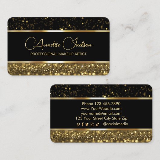 Luxe Zwart & Goud Sparkly Visitekaartje (Voorkant / Achterkant)