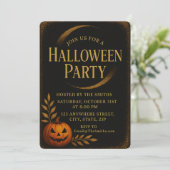Luxe Zwart & Goud Spooky Elegant Halloween Kaart (Staand voorkant)