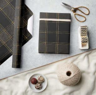Luxe zwart & goud tartan Elegante ruit Cadeaupapier
