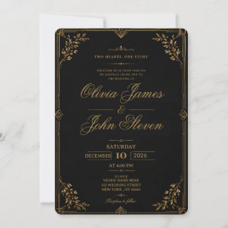 Luxe zwart & goud trouwuitnodiging kaart
