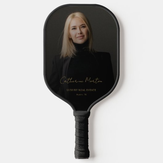 Luxe Zwart Goud Vastgoed Promotie Pickleball Paddle (Voorkant)