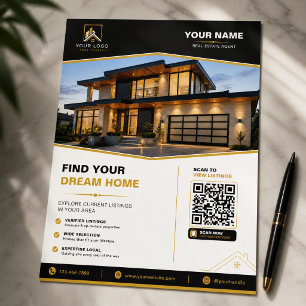 Luxe Zwart Goud Vastgoed QR Design Flyer