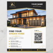 Luxe Zwart Goud Vastgoed QR Design Flyer (Voorkant)