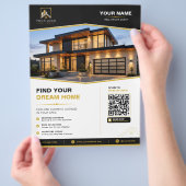 Luxe Zwart Goud Vastgoed QR Design Flyer (Hand)