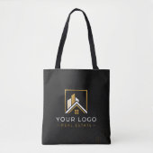 Luxe zwart goud vastgoedlogo tote bag (Voorkant)