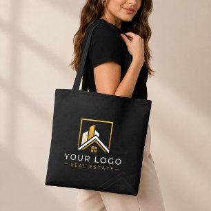 Luxe zwart goud vastgoedlogo tote bag