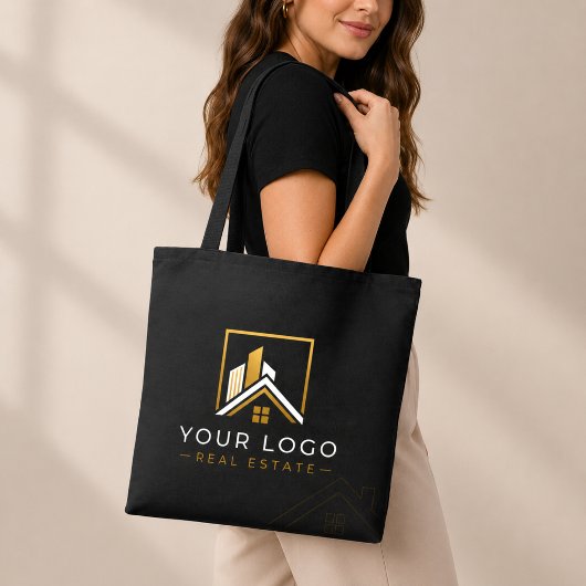 Luxe zwart goud vastgoedlogo tote bag