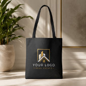 Luxe zwart goud vastgoedlogo tote bag