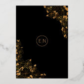 Luxe Zwart & Goud Vogels Bloempatroon Folie Uitnodiging (Achterkant)