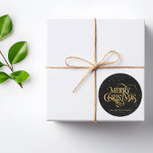 Luxe Zwart & Goud Vrolijk Kerstfeest Ronde Sticker