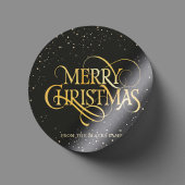 Luxe Zwart & Goud Vrolijk Kerstfeest Ronde Sticker