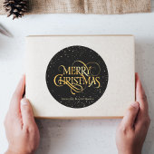 Luxe Zwart & Goud Vrolijk Kerstfeest Ronde Sticker
