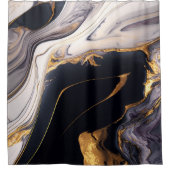 Luxe Zwart Goud Wit Abstract Marmer Douchegordijn (Voorkant)