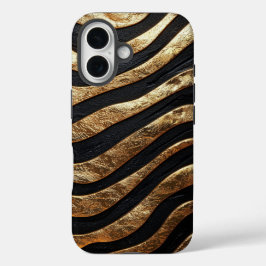 Luxe Zwart & Goud Zebra Strepen Telefoonhoes iPhone 16 Hoesje