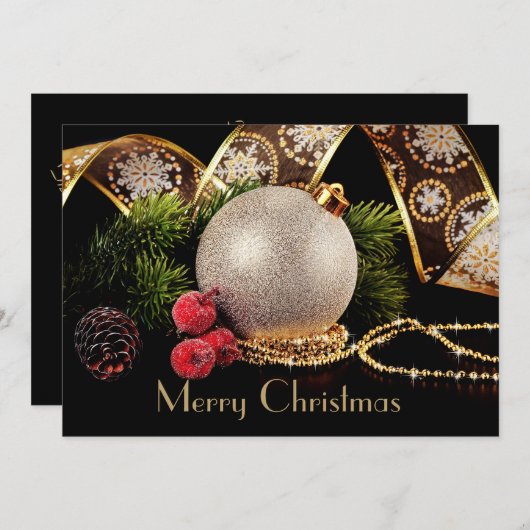 Luxe Zwart Goud Zilver Classic Kerst Kaart (Voorkant / Achterkant)