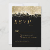 Luxe zwart goud zilver glitter confetti RSVP Kaart (Voorkant)