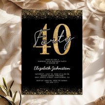 Luxe Zwart Gouden 40e Verjaardagsuitnodiging