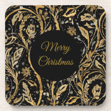 Luxe Zwart Gouden Bloemen Patroon, Prettig Kerstfe