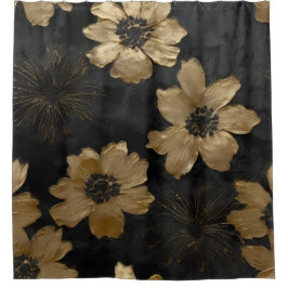 Luxe Zwart Gouden Bloemendecoratie voor thuis Douchegordijn