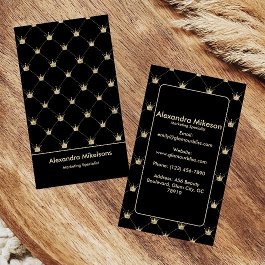 Luxe Zwart Gouden Kroonpatroon Elegant Visitekaartje
