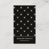 Luxe Zwart Gouden Kroonpatroon Elegant Visitekaartje (Voorkant)