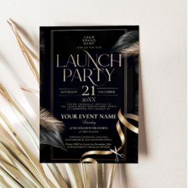 Luxe Zwart Gouden Lint Knip Openingsparty Kaart
