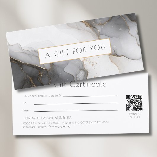 Luxe Zwart Gouden Marmer QR Code Cadeaubon