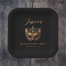 Luxe Zwart Gouden Masker Thema Feest Papieren Bordje