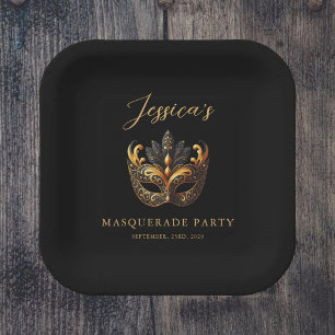 Luxe Zwart Gouden Masker Thema Feest Papieren Bordje