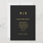 Luxe Zwart Gouden Monogram Save The Date Kaart (Voorkant)