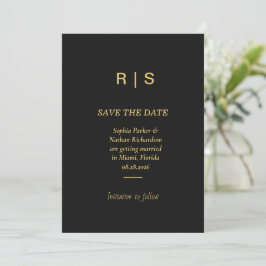 Luxe Zwart Gouden Monogram Save The Date Kaart