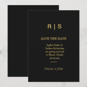 Luxe Zwart Gouden Monogram Save The Date Kaart (Voorkant / Achterkant)
