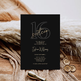 Luxe Zwart Gouden Uitnodiging voor 16e Verjaardag