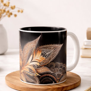 Luxe zwart & gouden veren marmeren koffiemok  tweekleurige koffiemok