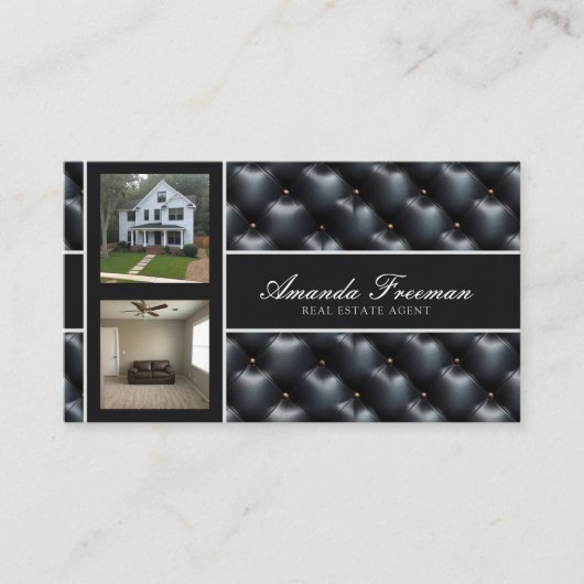 Luxe Zwart & Grijs Padding Pattern Real Estate Visitekaartje (Voorkant)